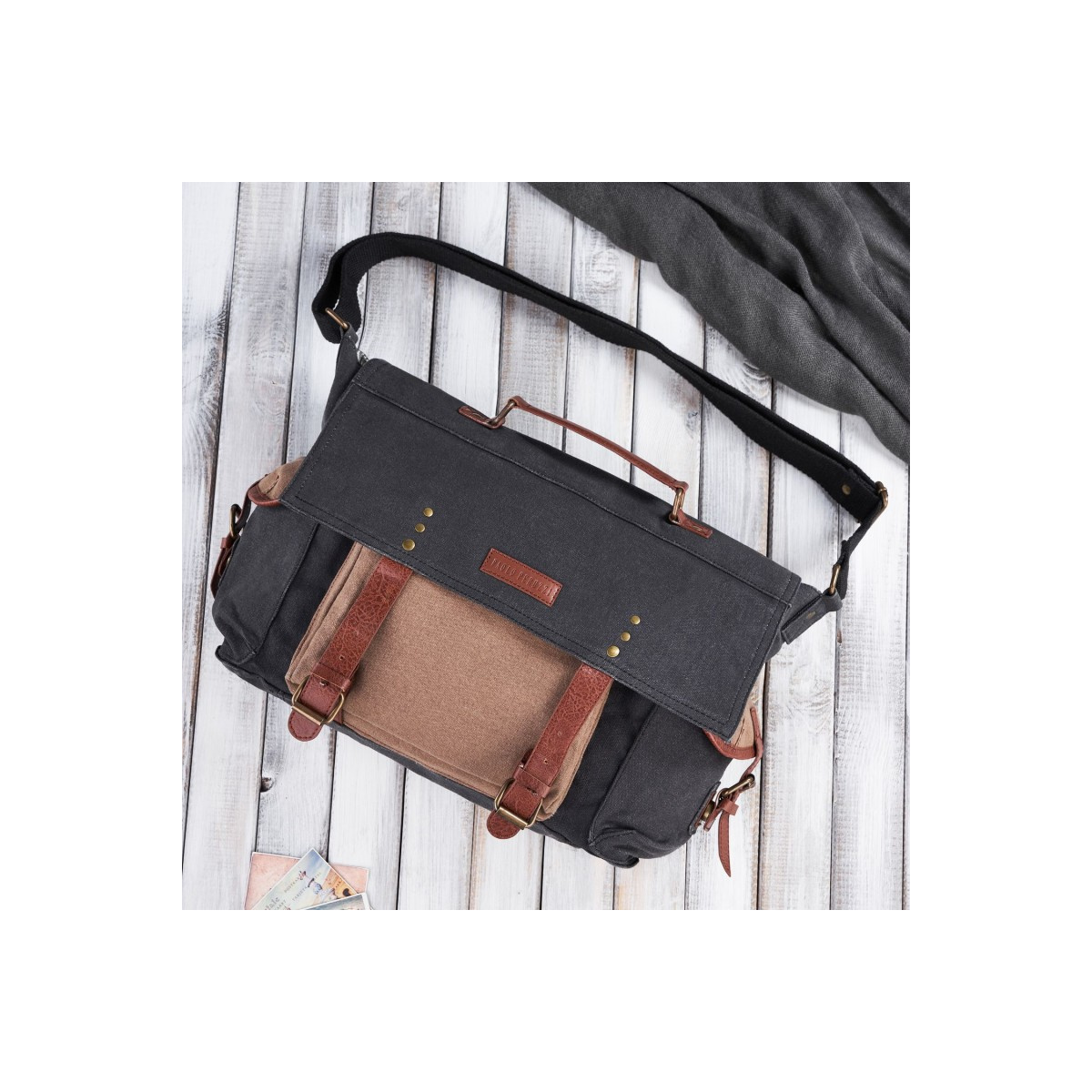 Pánska čierno-béžová taška na rameno Paolo Peruzzi "PEDRO"