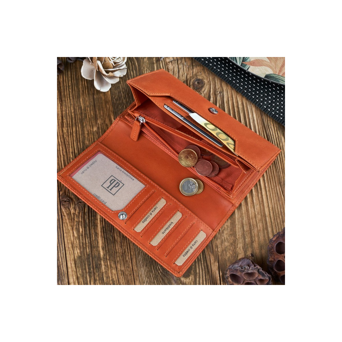 Kožená dámska oranžová peňaženka Paolo Peruzzi "ADENNA"