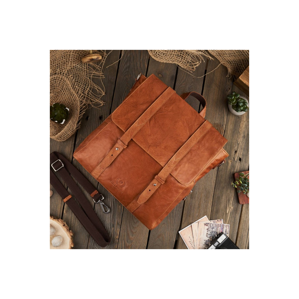 Kožený koňakový batoh 2v1 Paolo Peruzzi "VENNI"