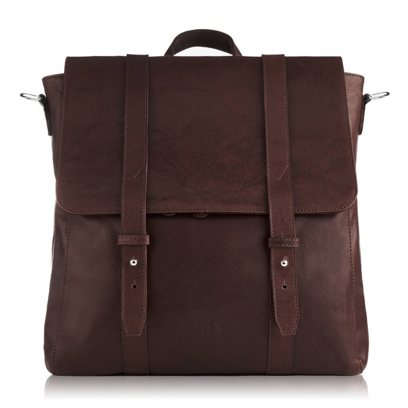 Kožený hnedý batoh, taška cez rameno, 2v1, unisex