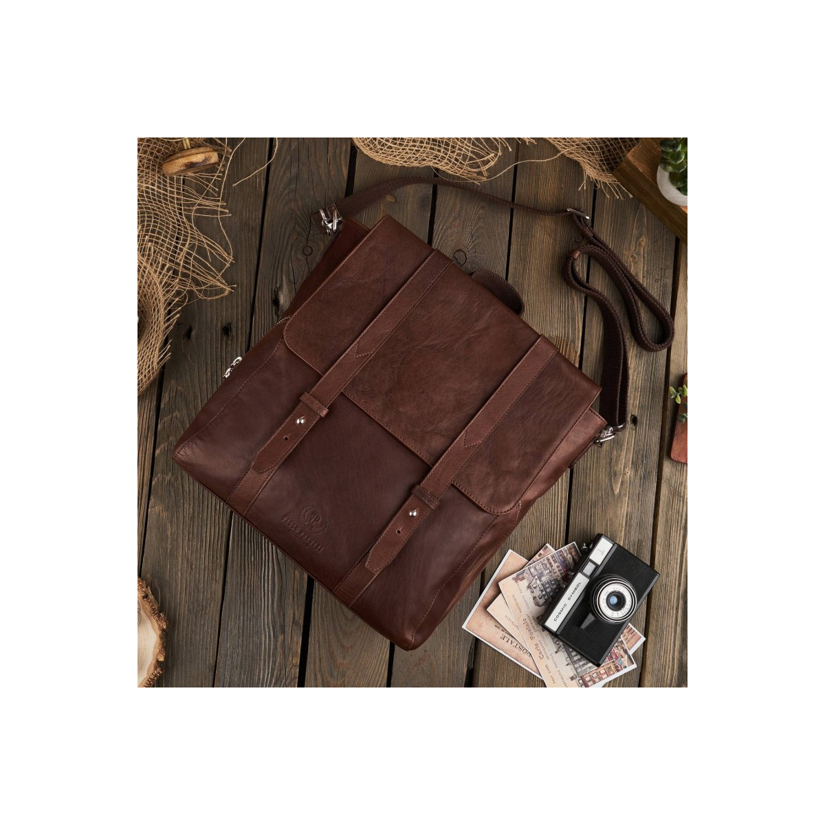 Kožený hnedý batoh 2v1 VENNI