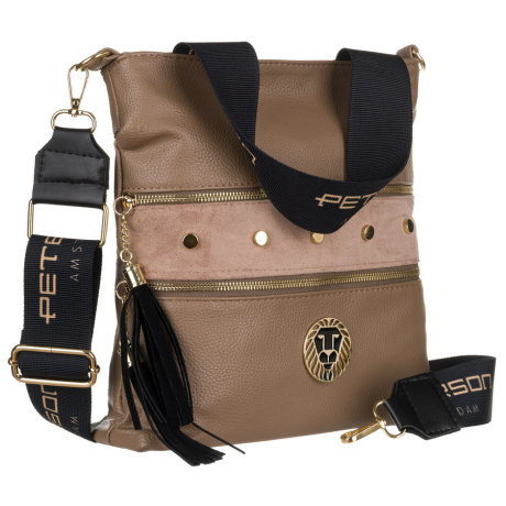 Dámska béžová kabelka do ruky, na rameno, cez plece, cez telo (crossbody), so zlatými detailmi