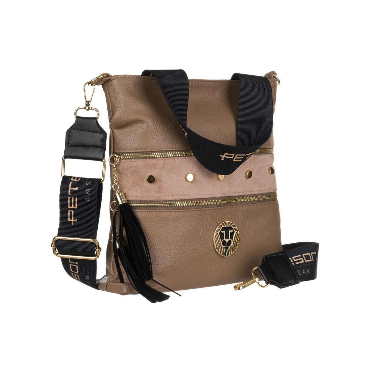 Dámska béžová kabelka do ruky, na rameno, cez plece, cez telo (crossbody), so zlatými detailmi