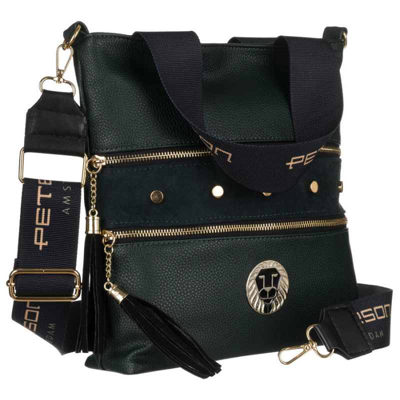 Dámska tmavozelená kabelka do ruky, na rameno, cez plece, cez telo (crossbody), so zlatými detailmi