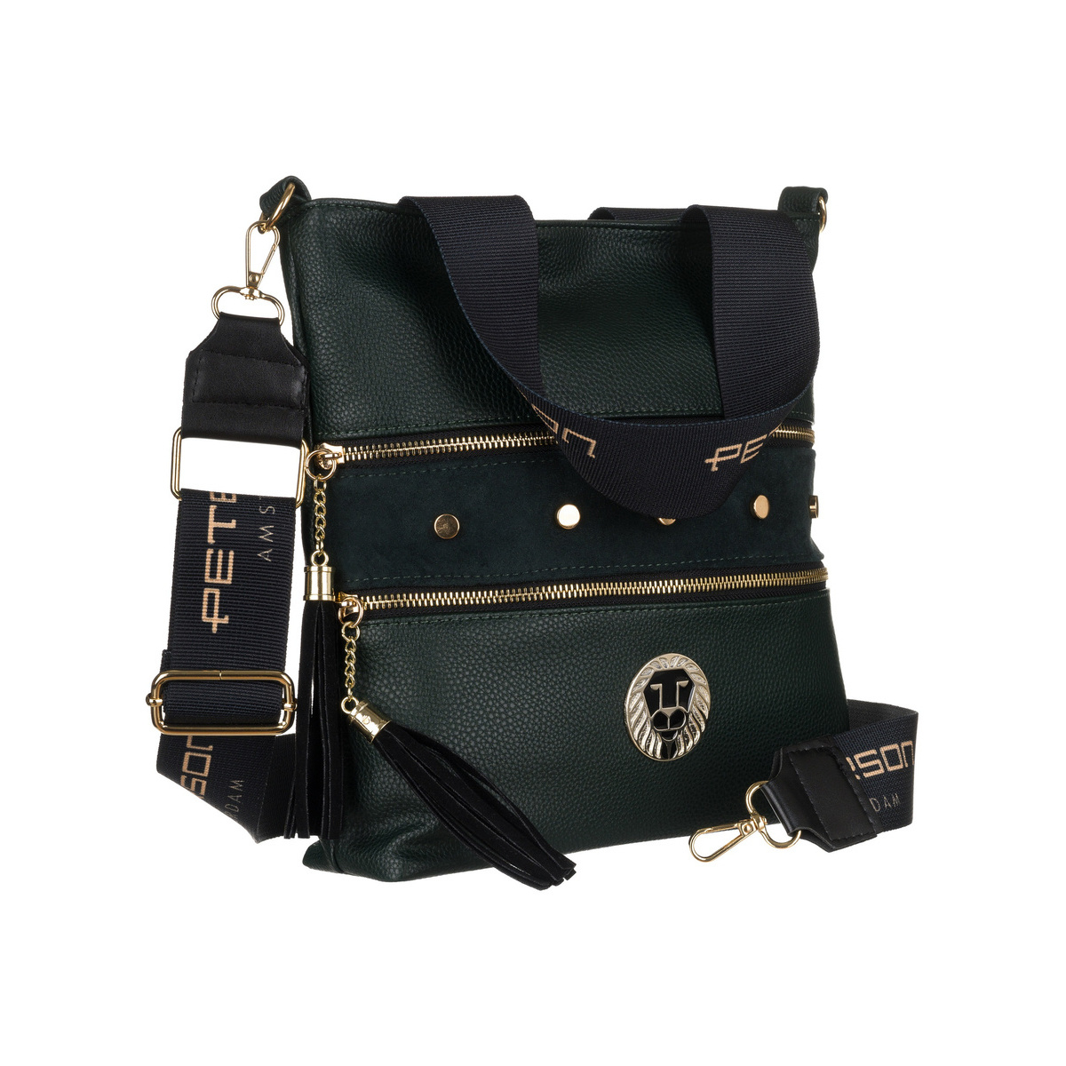 Dámska tmavozelená kabelka do ruky, na rameno, cez plece, cez telo (crossbody), so zlatými detailmi