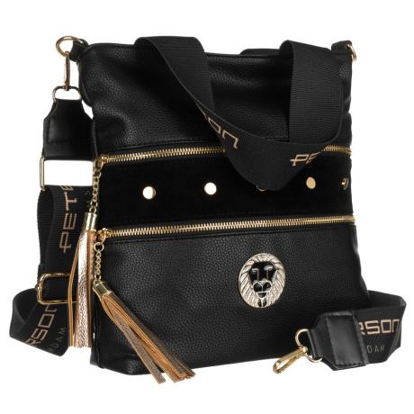 Dámska čierna kabelka do ruky, na rameno, cez plece, cez telo (crossbody), so zlatými detailmi