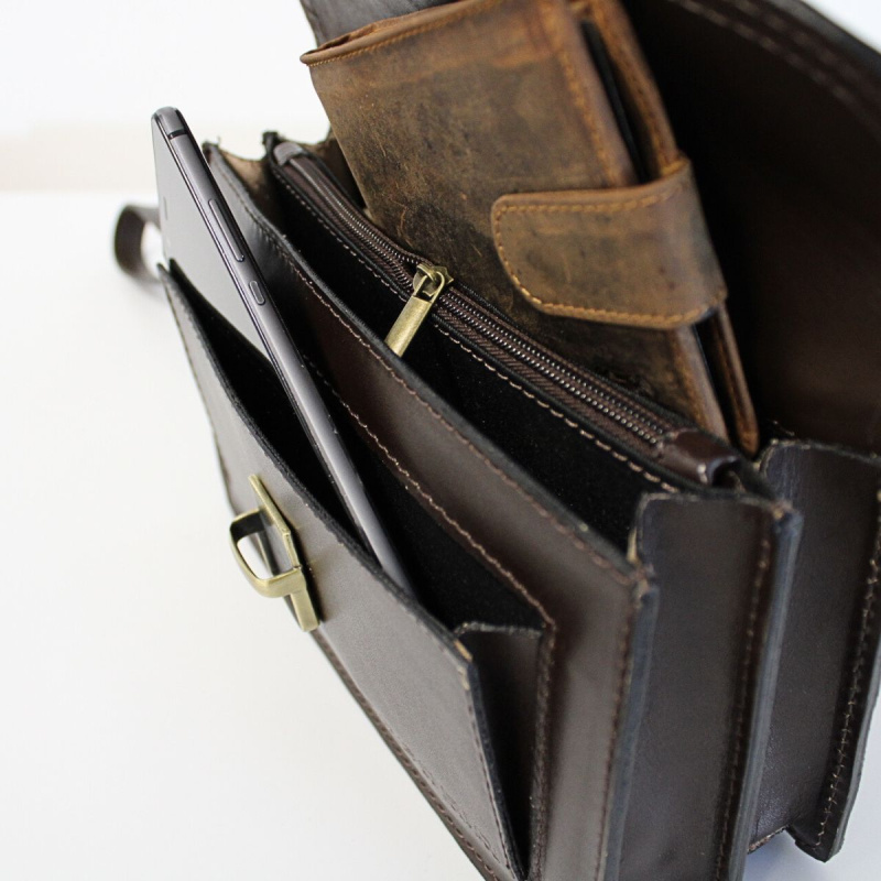 Pánska tmavohnedá kožená príručná taška VENICE