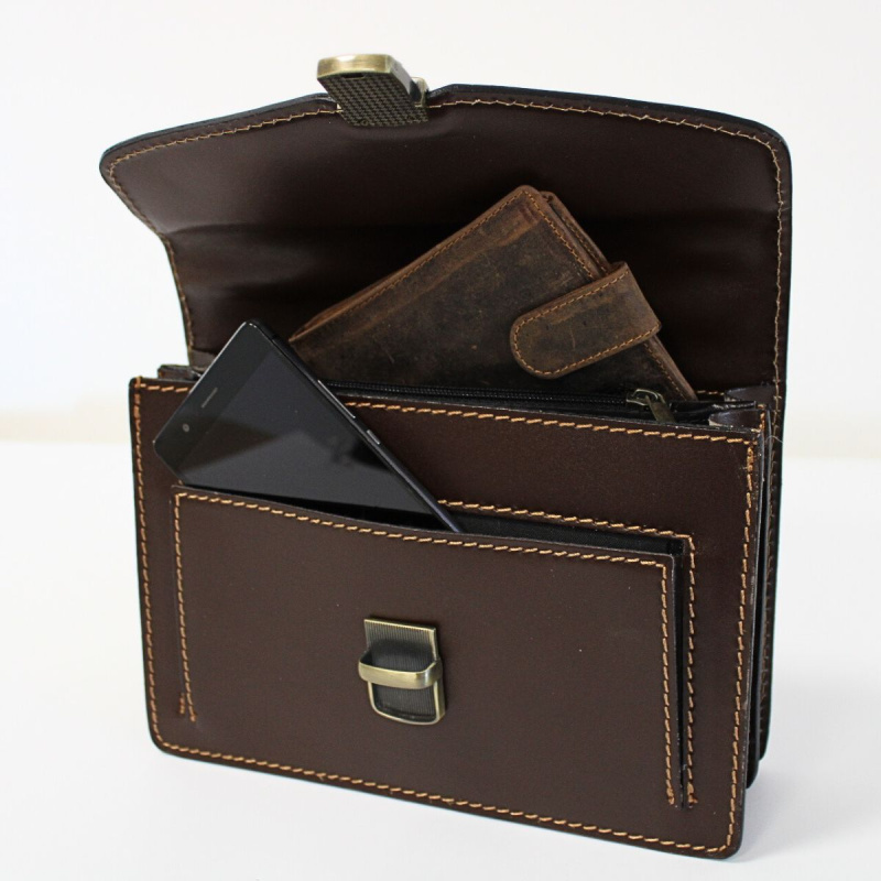 Pánska hnedá kožená príručná taška VENICE