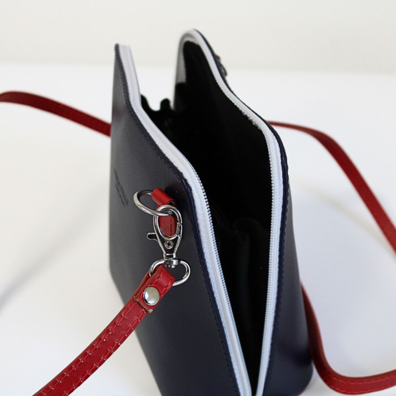 Dámska kožená modrá crossbody kabelka VERA PELLE NAVY