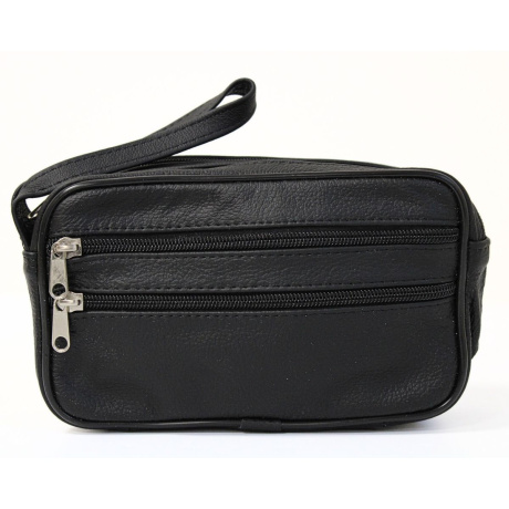Kožená pánska čierna príručná taška na zips, s remienkom