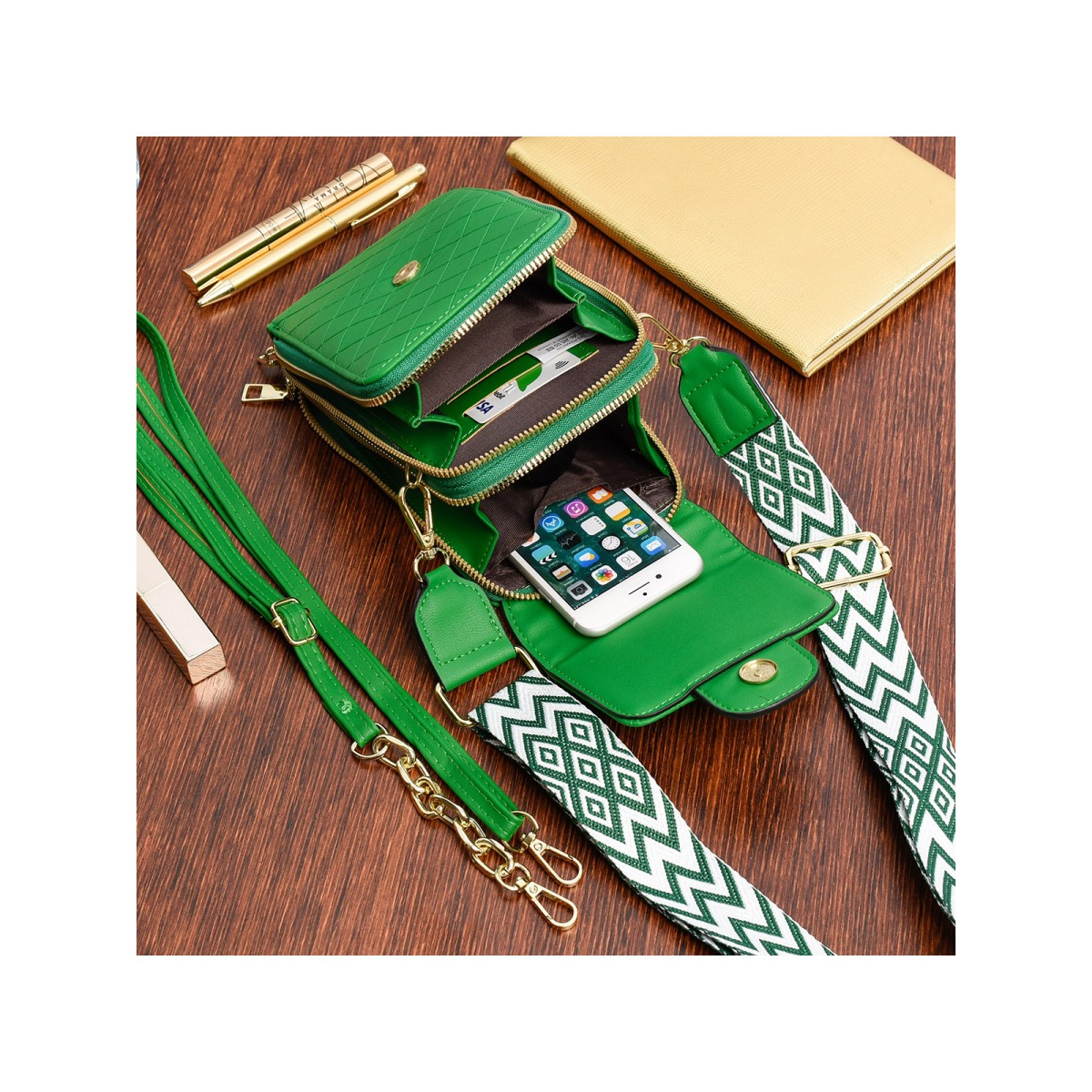 Dámska zelená kabelka na mobil ALDEA