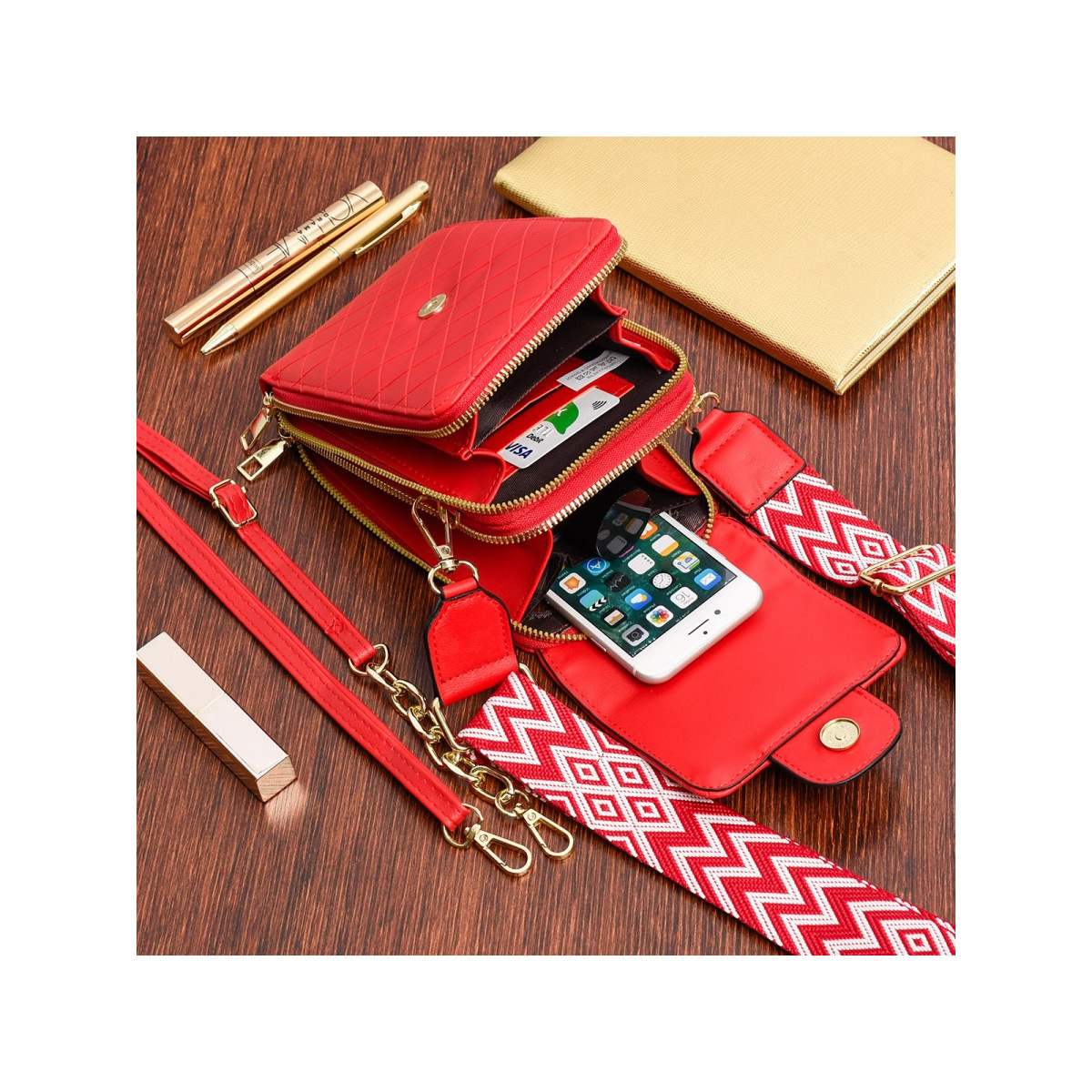 Dámska červená kabelka na mobil ALDEA