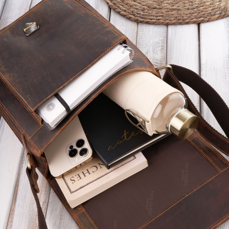 Kožená pánska hnedá crossbody taška ALERON