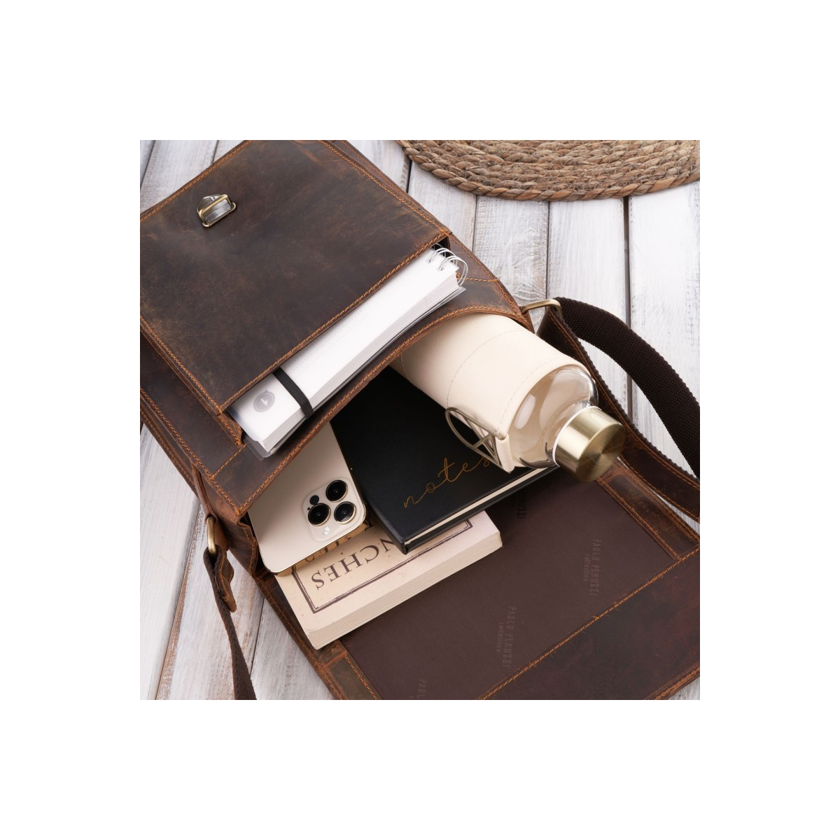 Kožená pánska hnedá crossbody taška ALERON