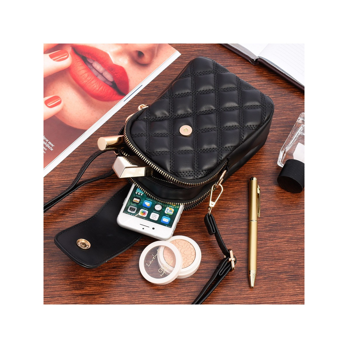 Dámska čierna kabelka na mobil AMARA