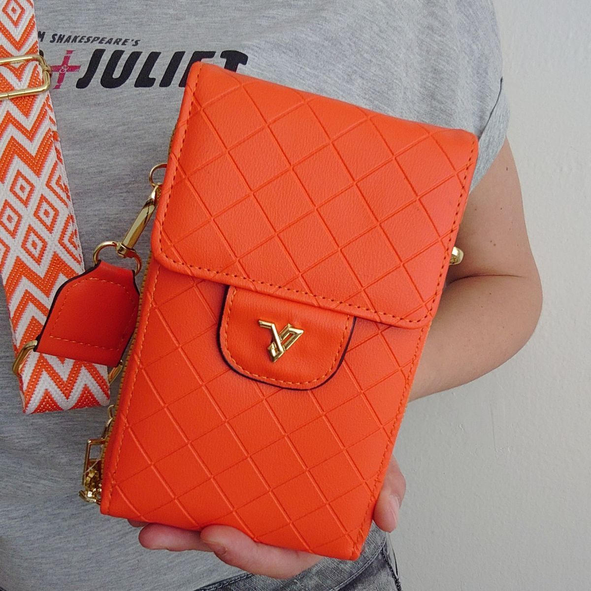 Dámska oranžová kabelka na mobil ALDEA