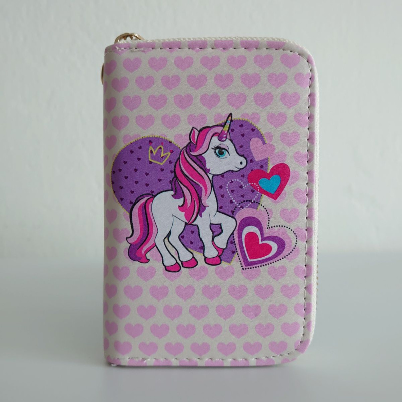 Detská peňaženka na zips s motívom jednorožca, s potlačou, so vzorom