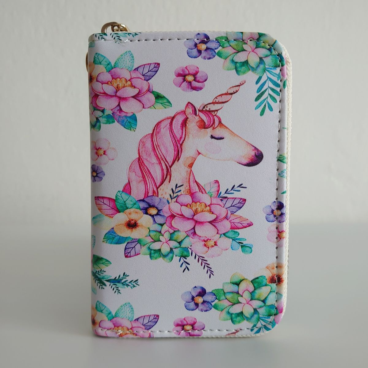 Detská peňaženka na zips s motívom jednorožca a kvetín, so vzorom, s potlačou