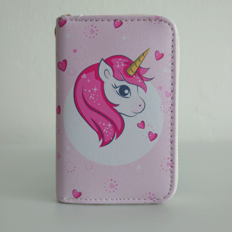 Detská peňaženka na zips s motívom jednorožca. So vzorom, s potlačou.
