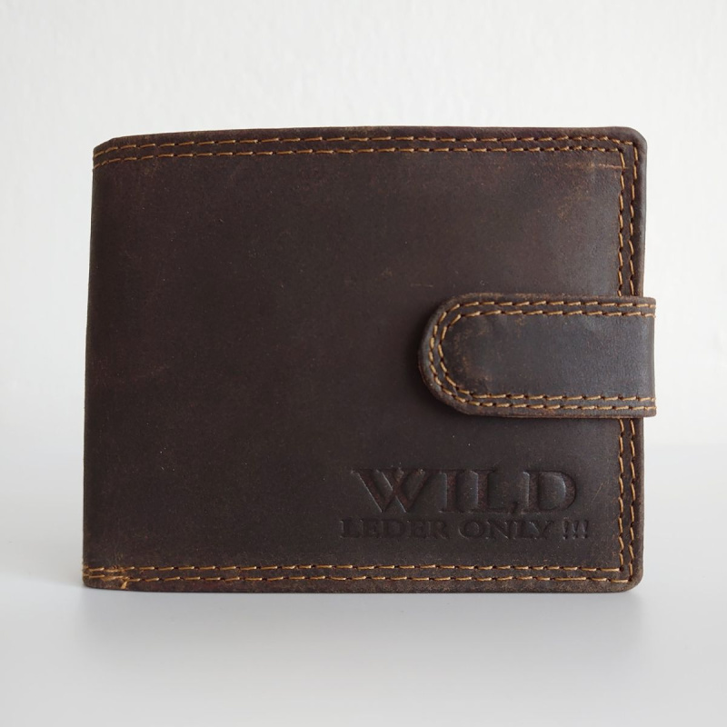 Kožená pánska hnedá peňaženka so zapínaním na patent (cvok).