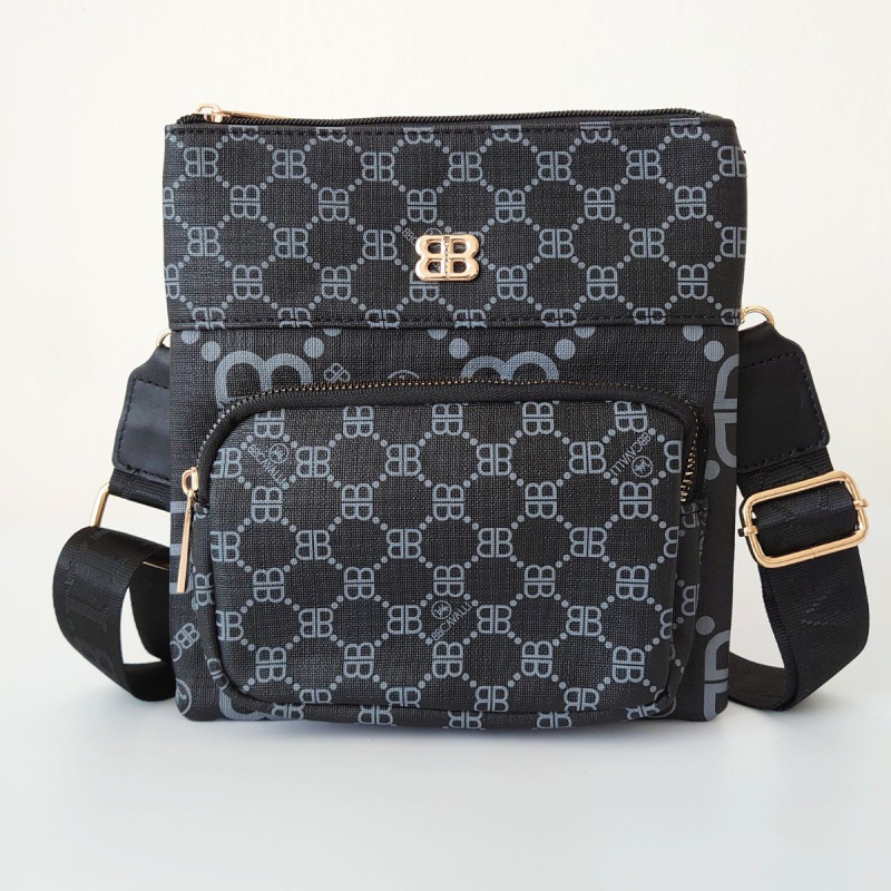 Dámska čierna vzorovaná crossbody kabelka na zips. Cez telo, na rameno, cez plece.