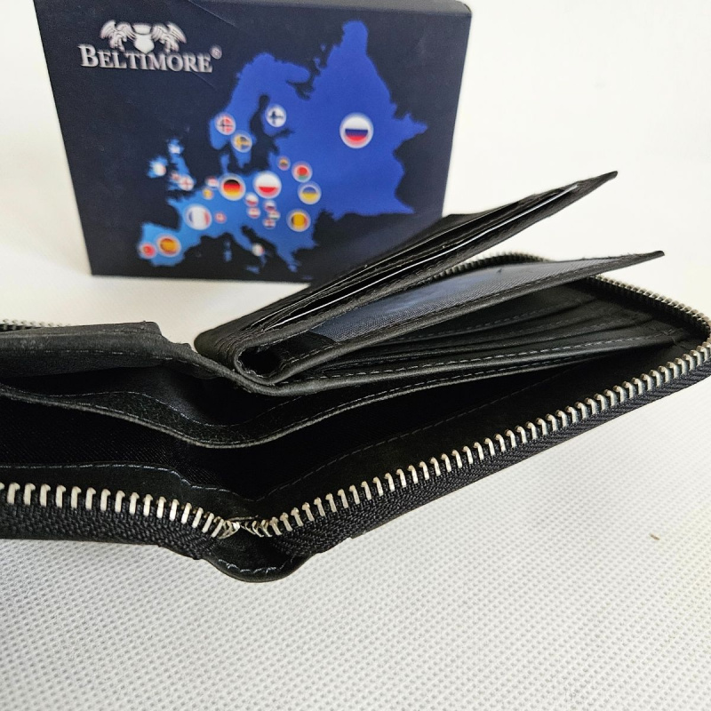 Pánska čierna kožená peňaženka na zips ANSEN