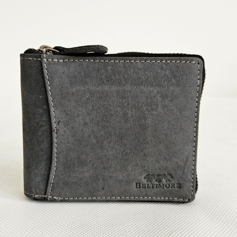 Pánska šedá kožená peňaženka na zips NOLAN