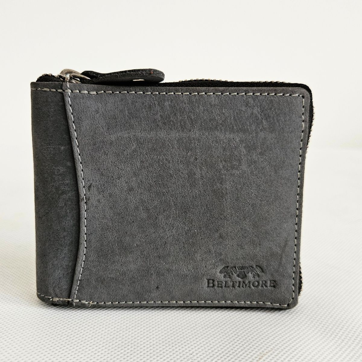 Pánska šedá kožená peňaženka na zips NOLAN