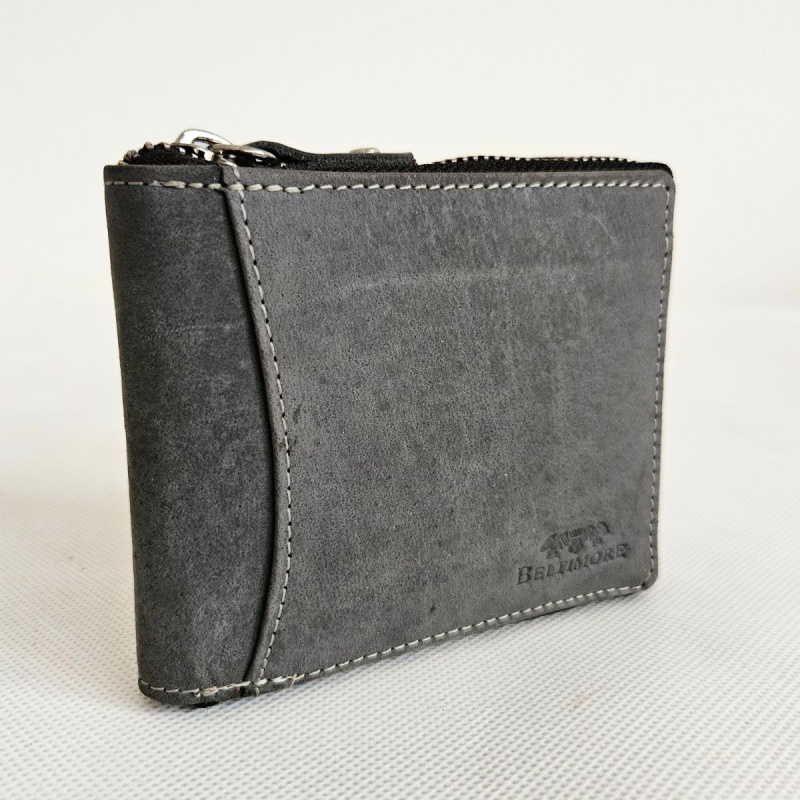 Pánska šedá kožená peňaženka na zips NOLAN