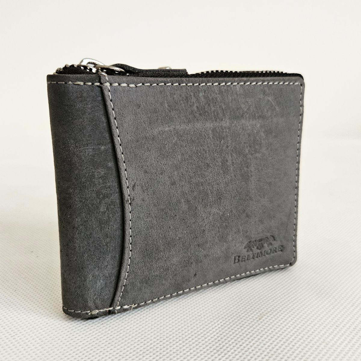 Pánska šedá kožená peňaženka na zips NOLAN