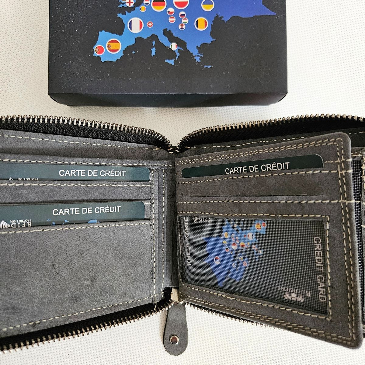 Pánska šedá kožená peňaženka na zips NOLAN