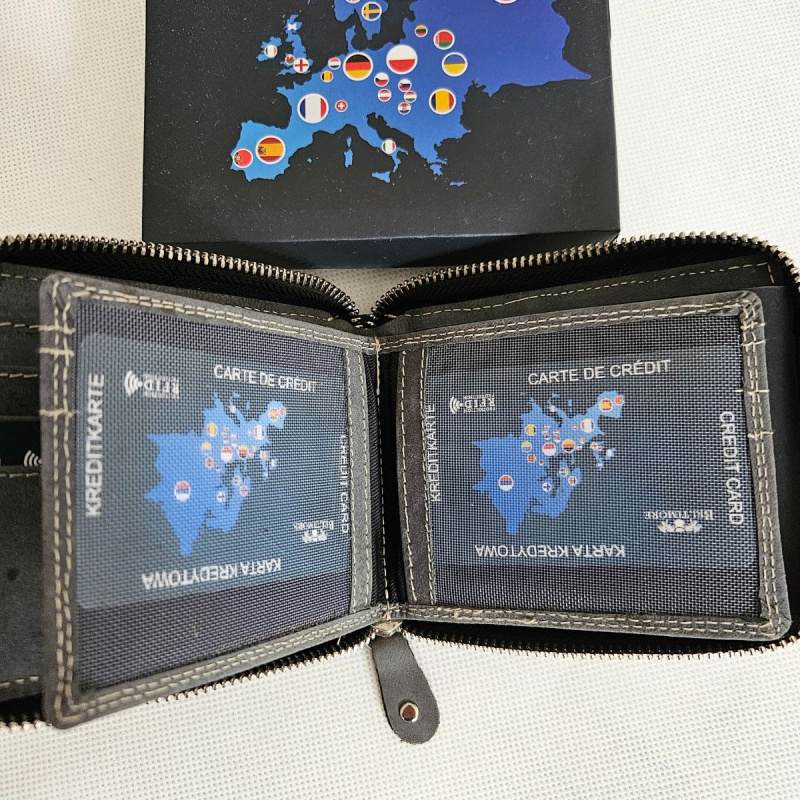 Pánska šedá kožená peňaženka na zips NOLAN