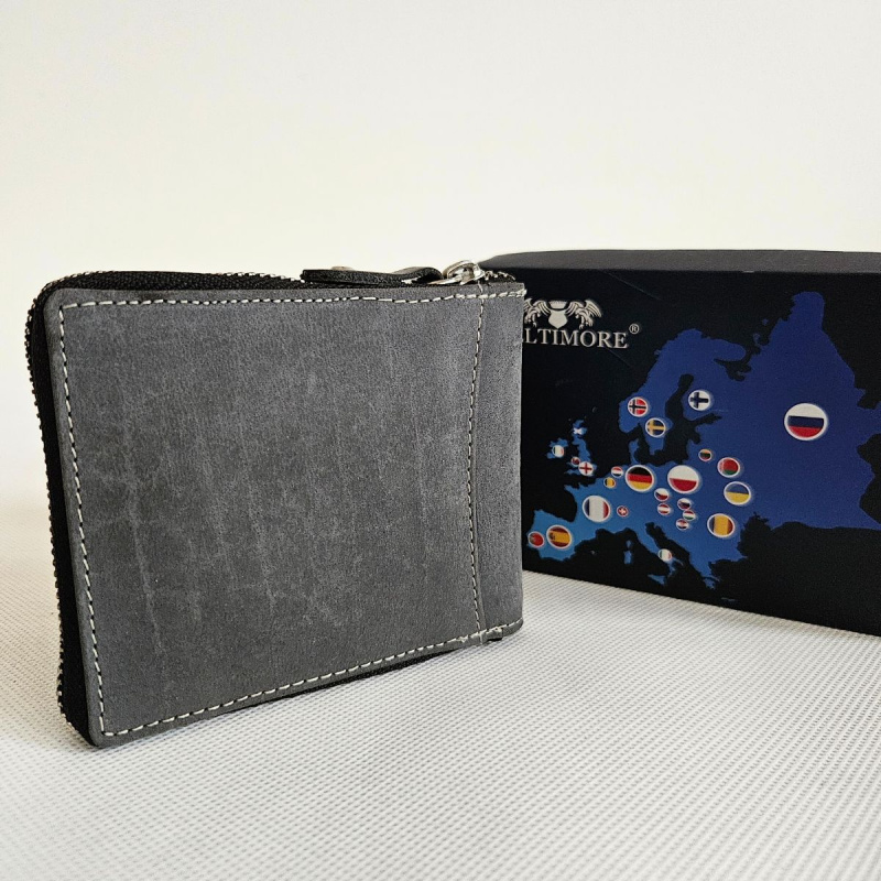 Pánska šedá kožená peňaženka na zips NOLAN