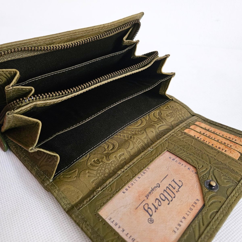 Dámska olivová peňaženka z pravej kože YVET