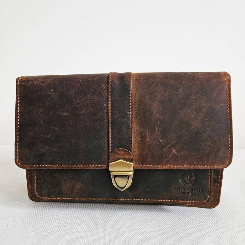 Hnedá vintage pánska kožená príručná taška ALMAR