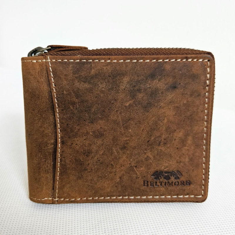 Pánska svetlohnedá kožená peňaženka na zips NOLAN