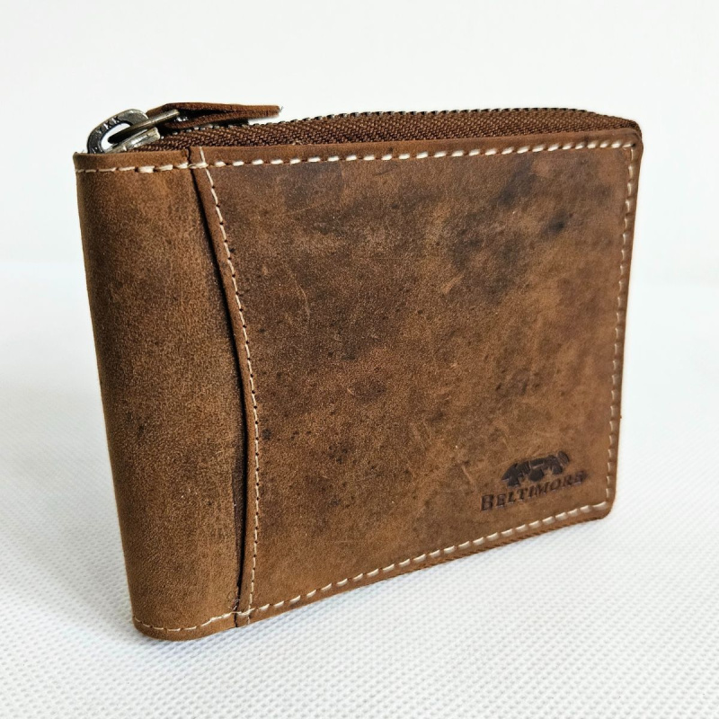 Pánska svetlohnedá kožená peňaženka na zips NOLAN