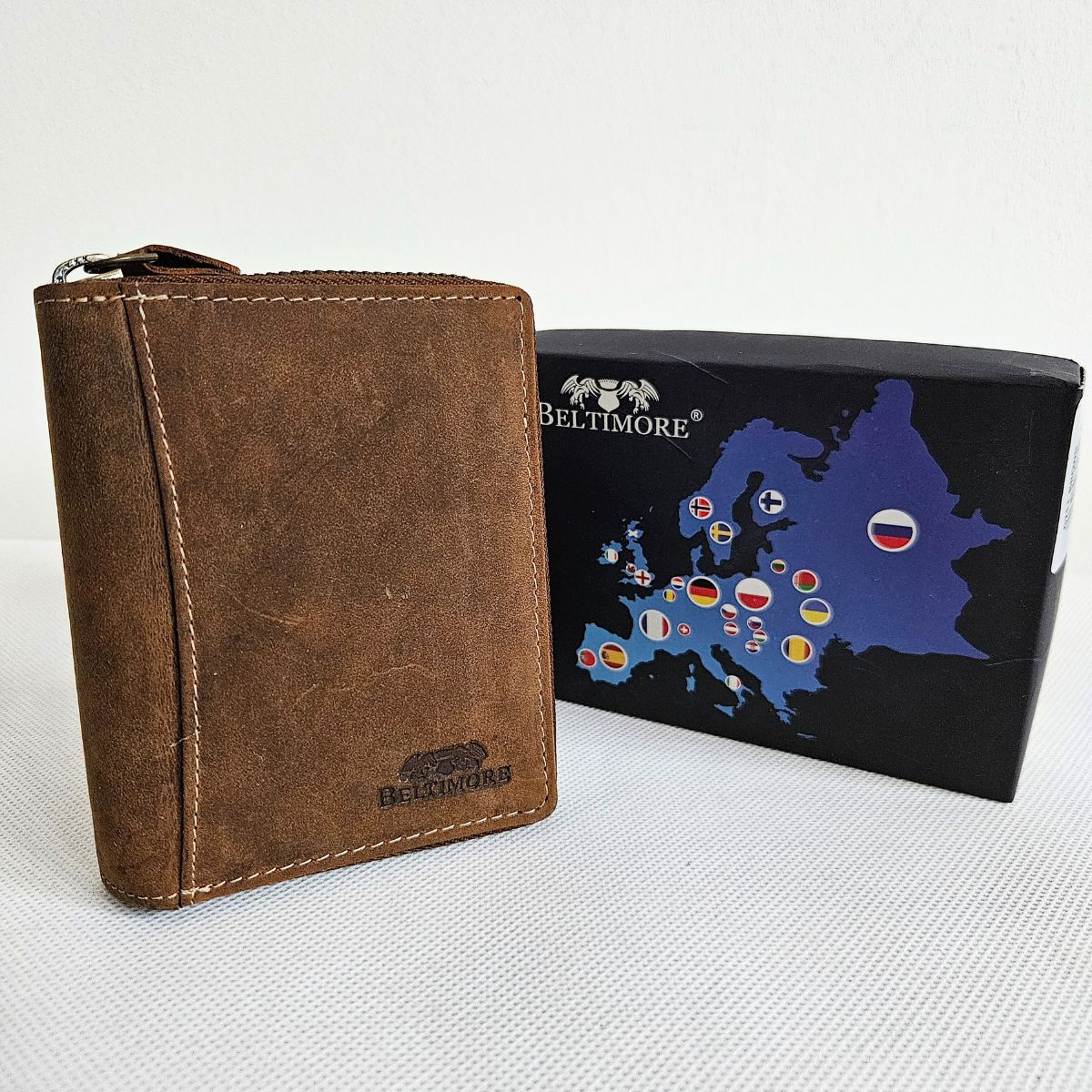 Pánska kožená svetlohnedá peňaženka na zips DIRK