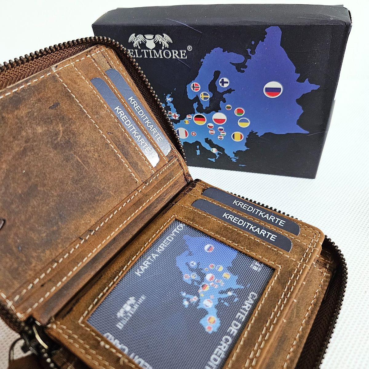 Pánska kožená svetlohnedá peňaženka na zips DIRK