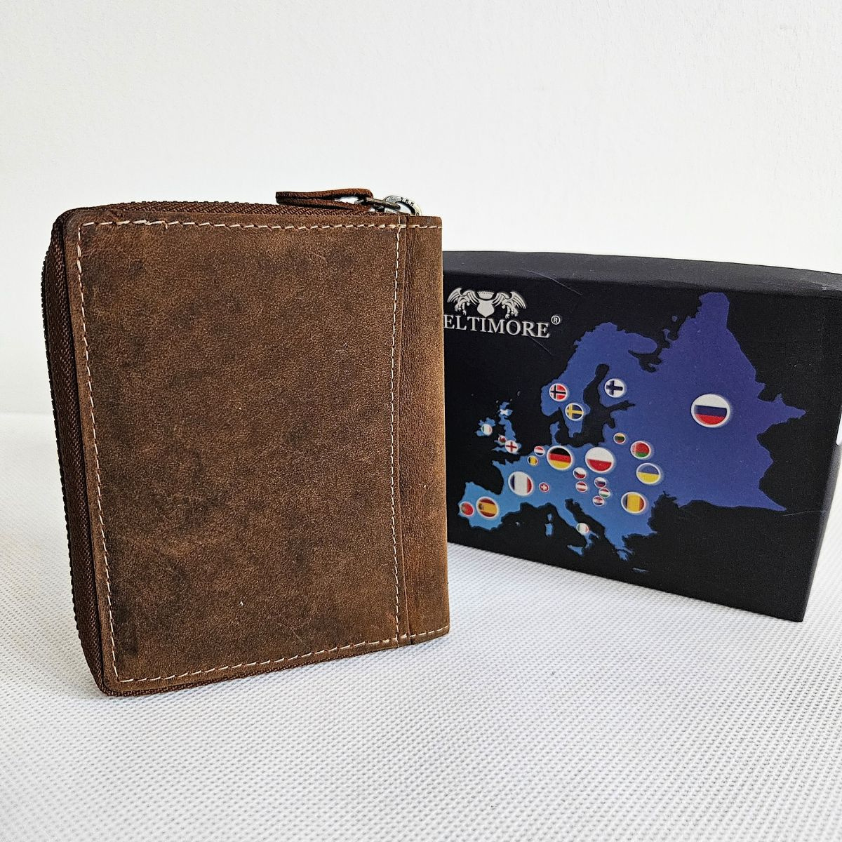 Pánska kožená svetlohnedá peňaženka na zips DIRK