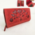 Červená kožená dámska peňaženka na patent, s kvetinovým vzorom, vintage