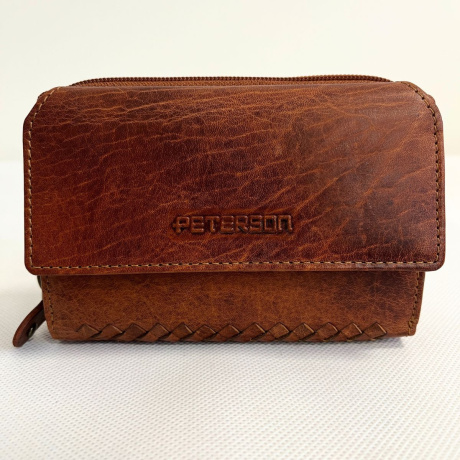 Koňaková dámska kožená peňaženka s pleteným zdobením