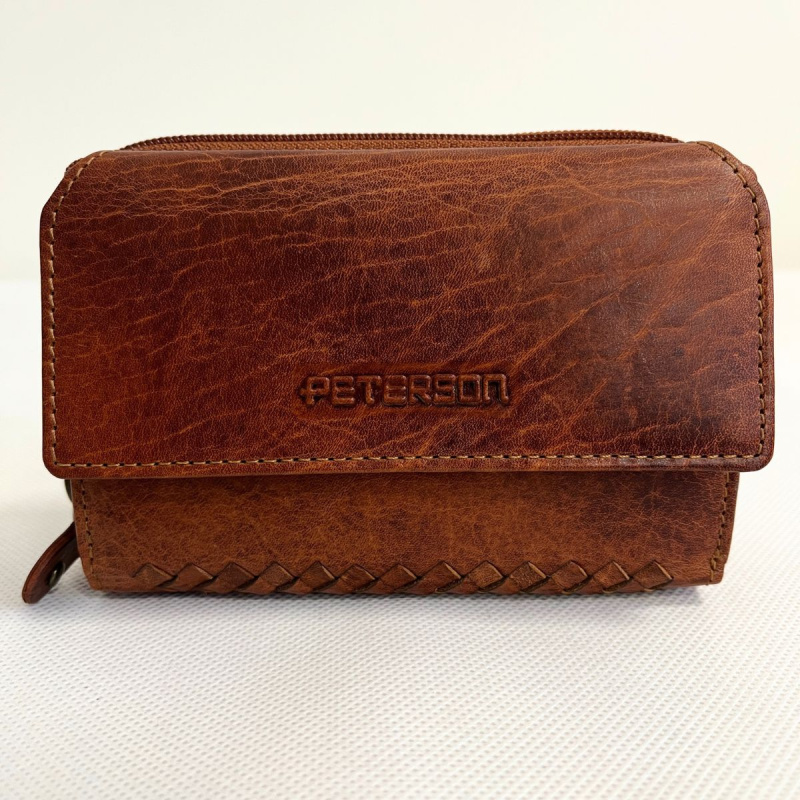 Koňaková dámska kožená peňaženka s pleteným zdobením