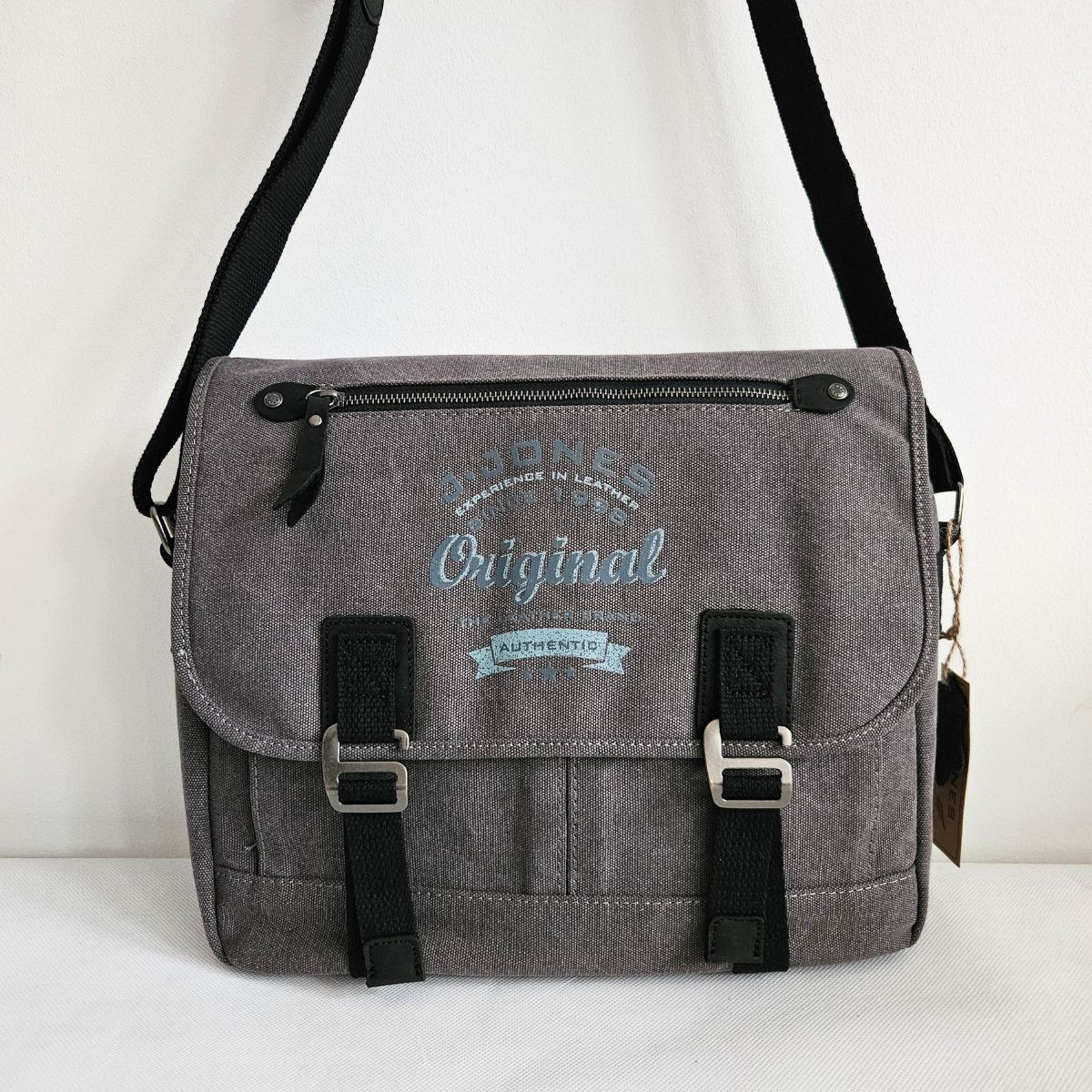 Plátená pánska šedá (sivá) taška na rameno. Cez plece, cez telo, crossbody.