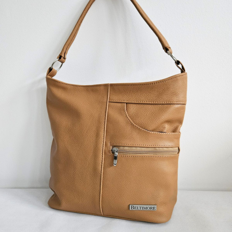 Svetlohnedá kožená kabelka na rameno CAMEL