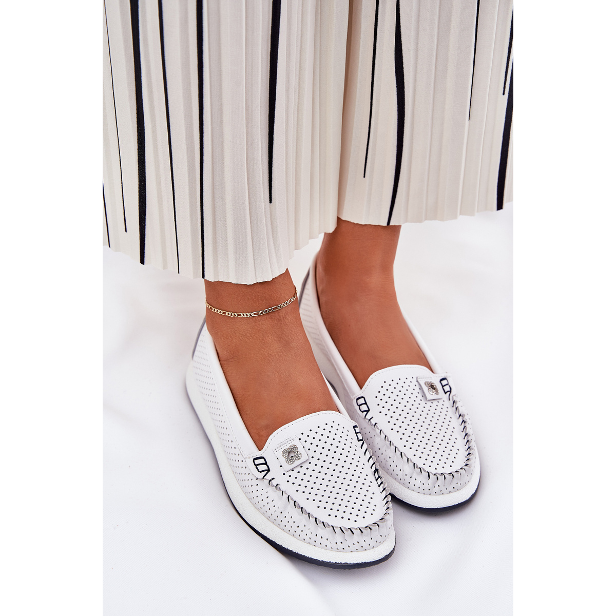 Dámske kožené mokasíny biele Zaria