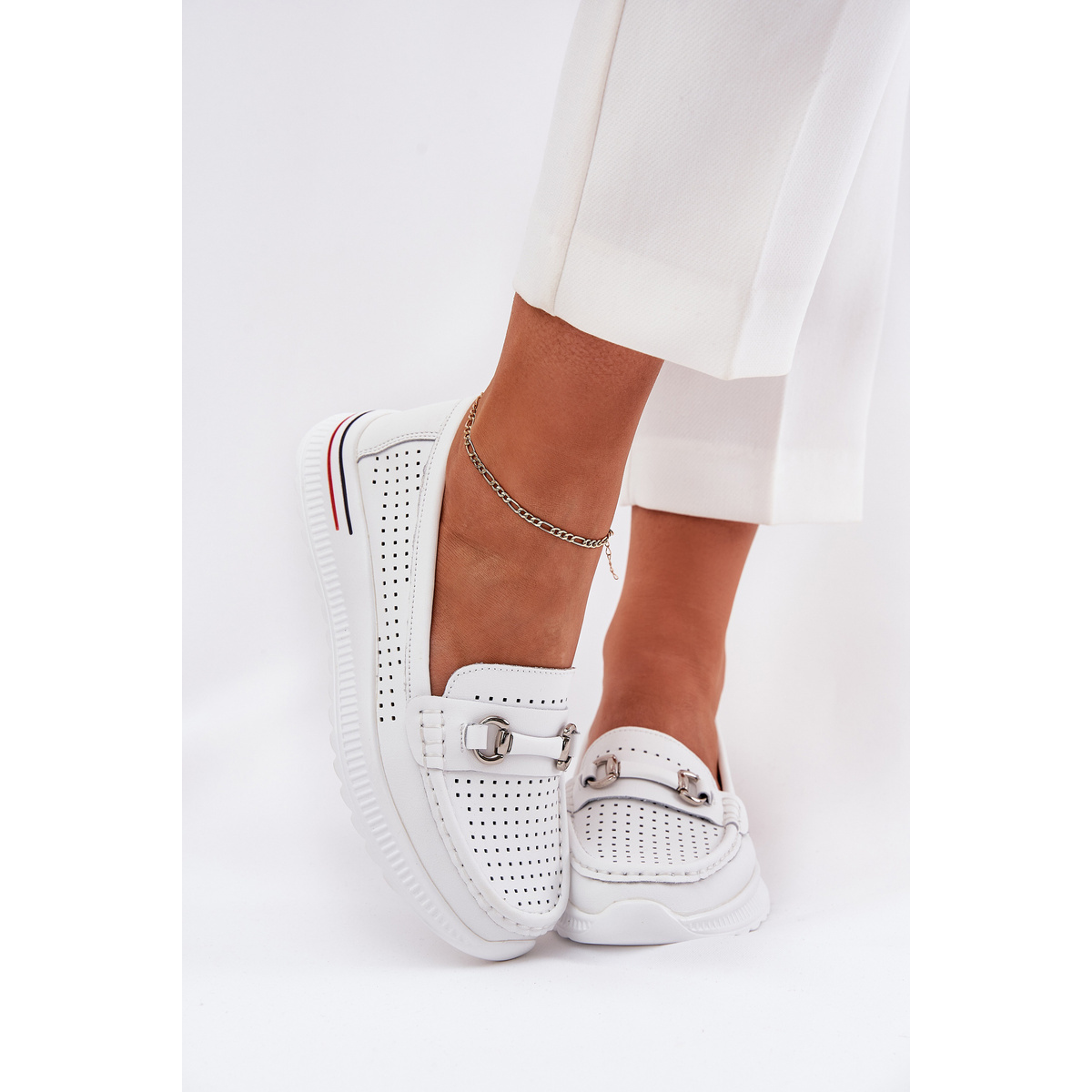 Dámske kožené balerínky biele Noelia