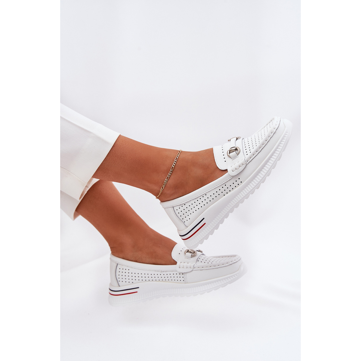 Dámske kožené balerínky biele Noelia