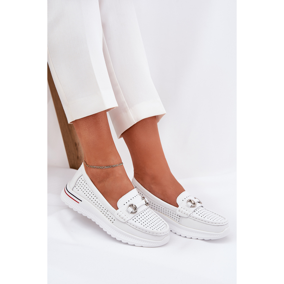 Dámske kožené balerínky biele Noelia