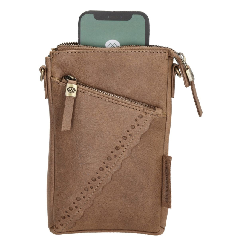 Dámska kožená kabelka na mobil taupe Alissa